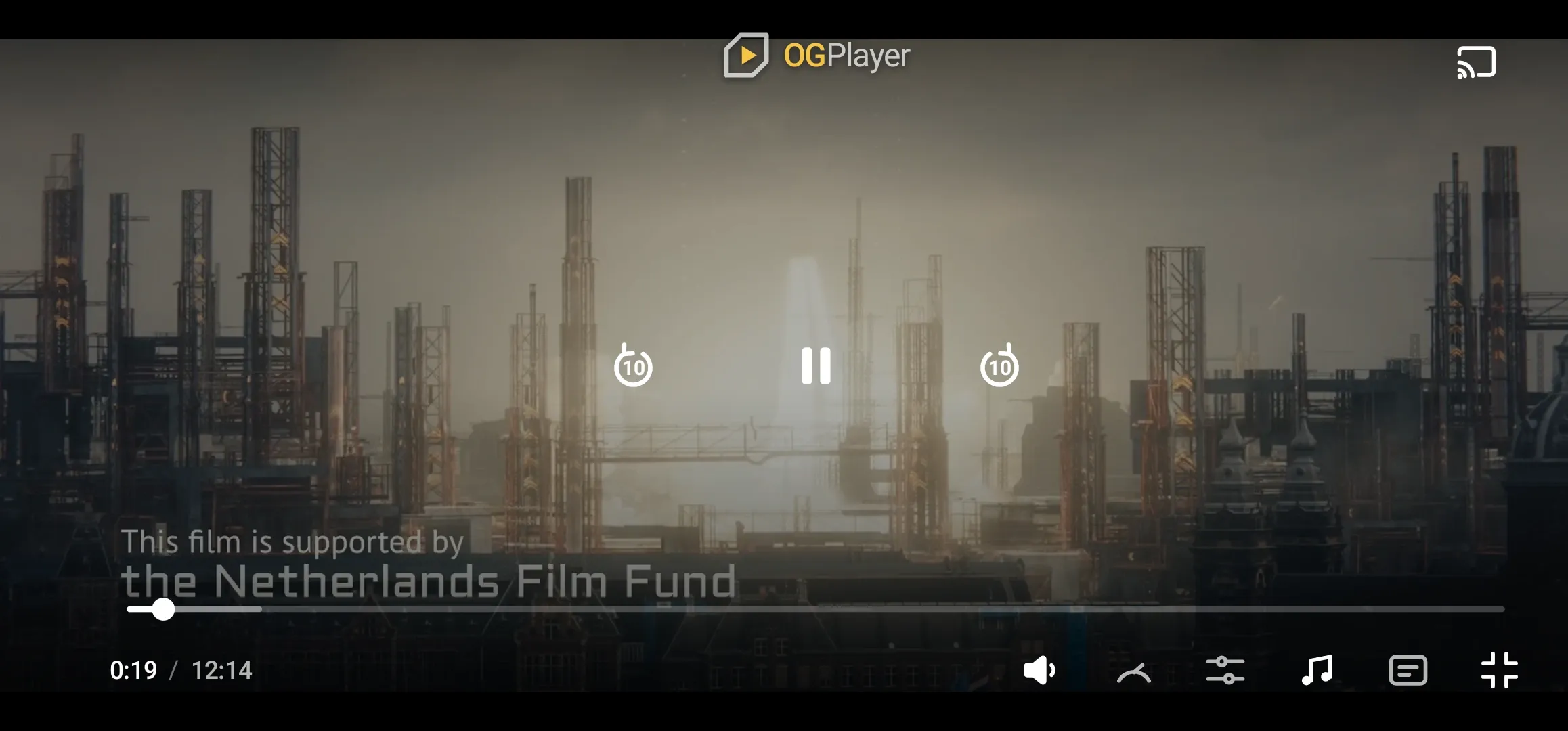 The Cast button in the fullscreen chrome, top right, once a receiver is discovered.