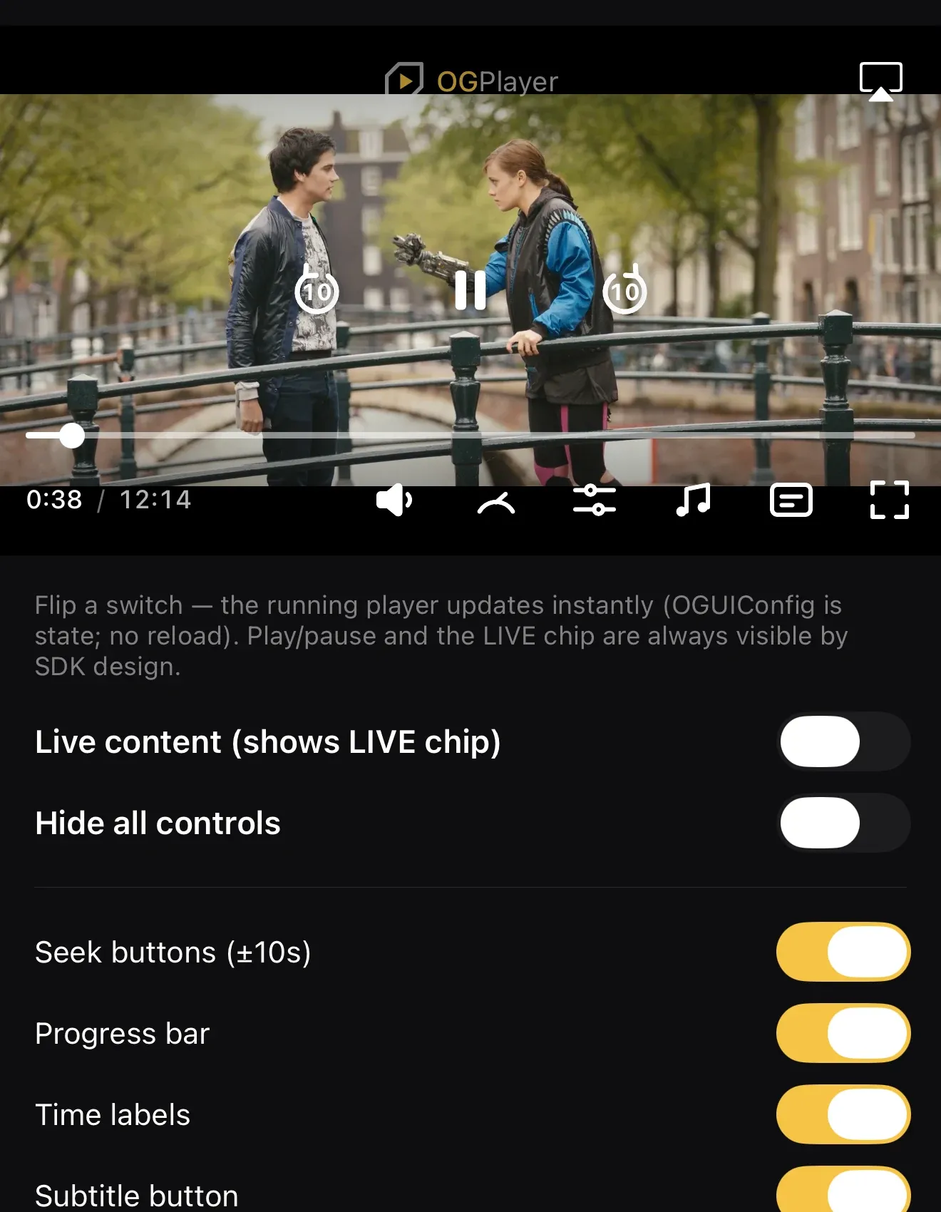 The full control chrome, every element individually switchable.