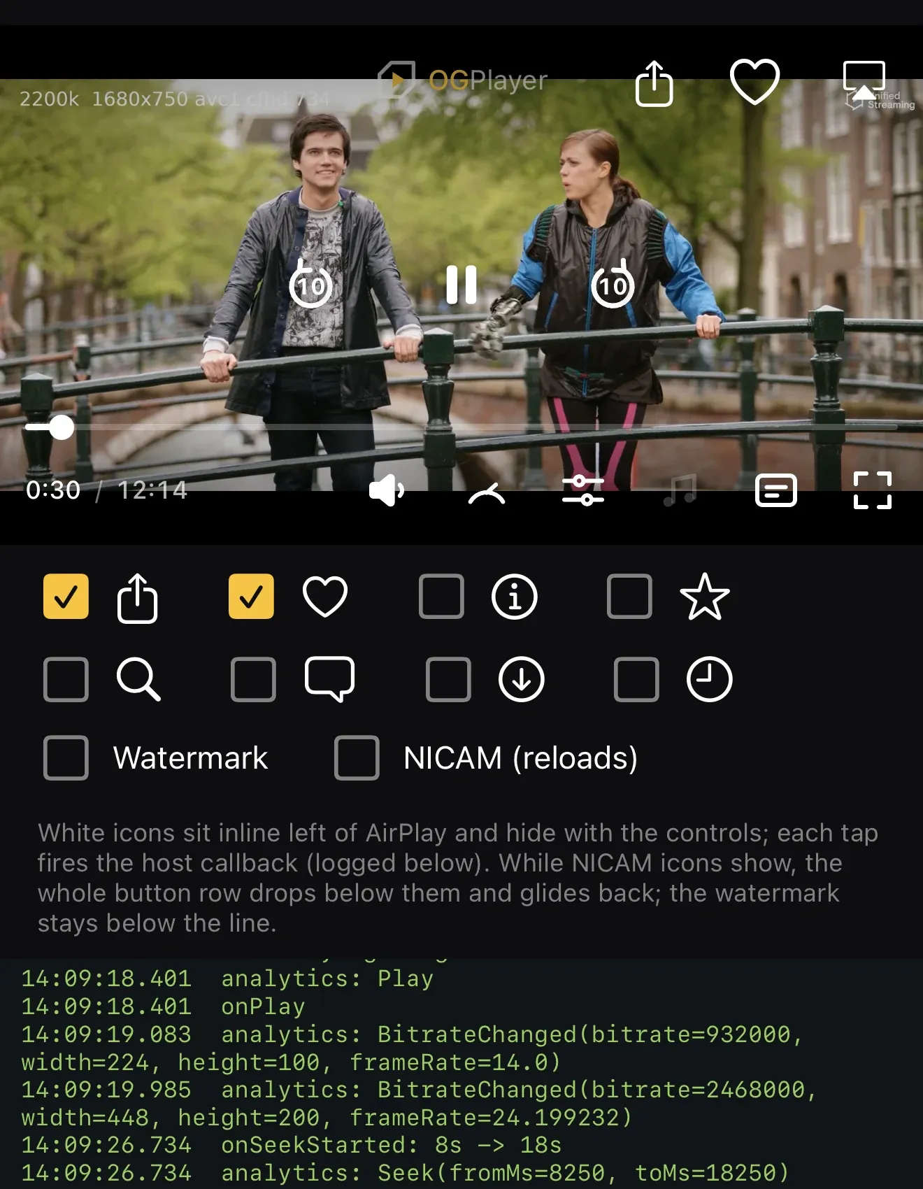 Host icons inline in the player's top row.