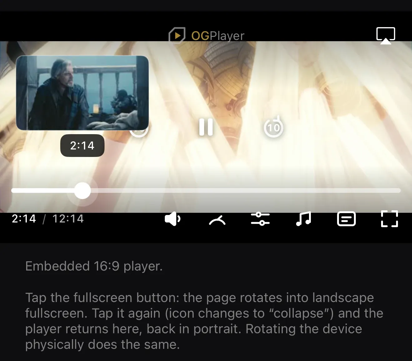 A storyboard thumbnail above the scrub bar while dragging.
